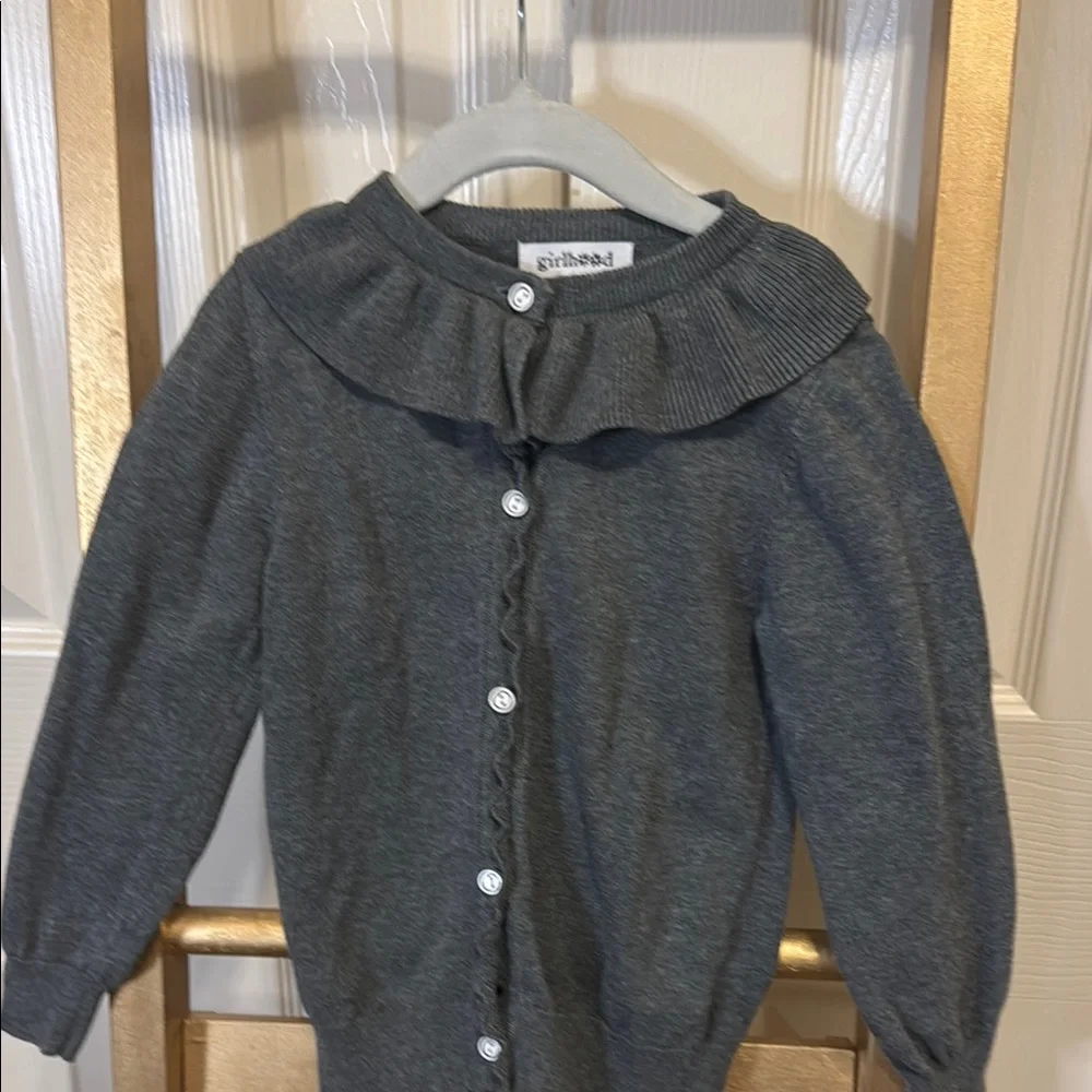 Gray Button-Up Cardigan with Ruffled Collar - Picture 1 of 2